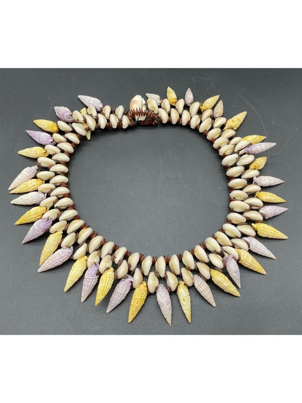 Shell Necklace With Cowrie & Conical Shells 17" Diameter Coastal Beach Surfer